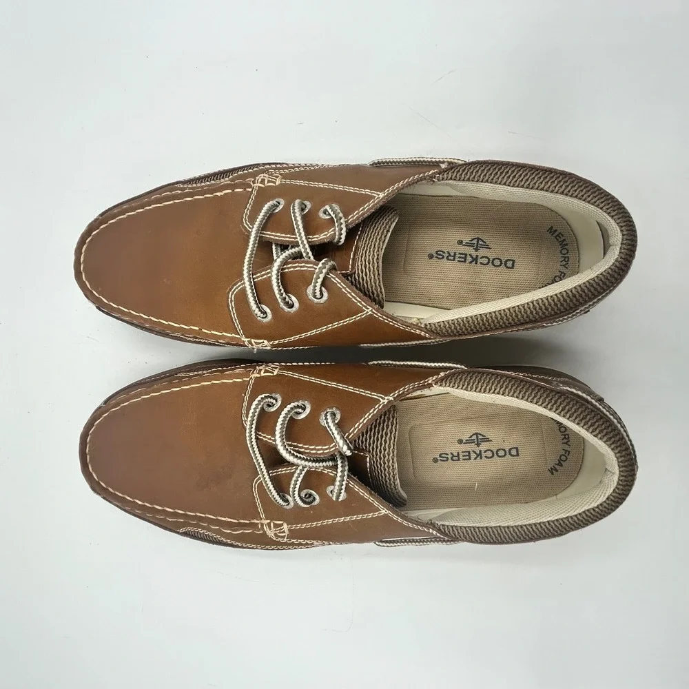 Dockers Castaway Boat Shoes Brown Mens 10.5M Leather Mesh Memory Foam EUC